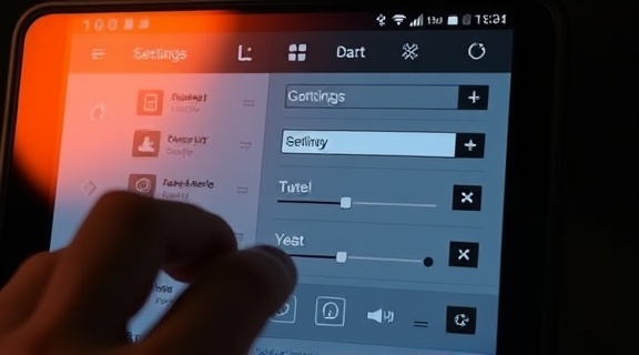 intuitive UI elements, user-friendly, interacting seamlessly, photorealistic, detailed settings menu in app, highly detailed, touch-responsive buttons and toggles, 4K resolution, vibrant colors, even artificial light, shot with an 80mm lens