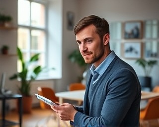 user-friendly web design, pensive expression, conducting user research, photorealistic, studio apartment turned office in Manchester, highly detailed, focus groups and surveys, natural colors, soft daylight, shot with a 24mm lens